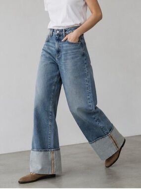 Icon Denim Mid Rise Wide Leg Cuffed Kiki Jean in Smoke Blue